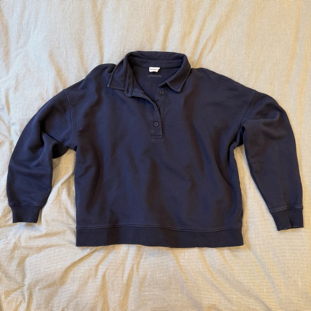 Adanola Navy Blue Collared Boxy Polo Sweatshirt